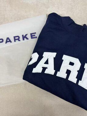 PARKE Navy Mock Neck Varsity Sweatshirt